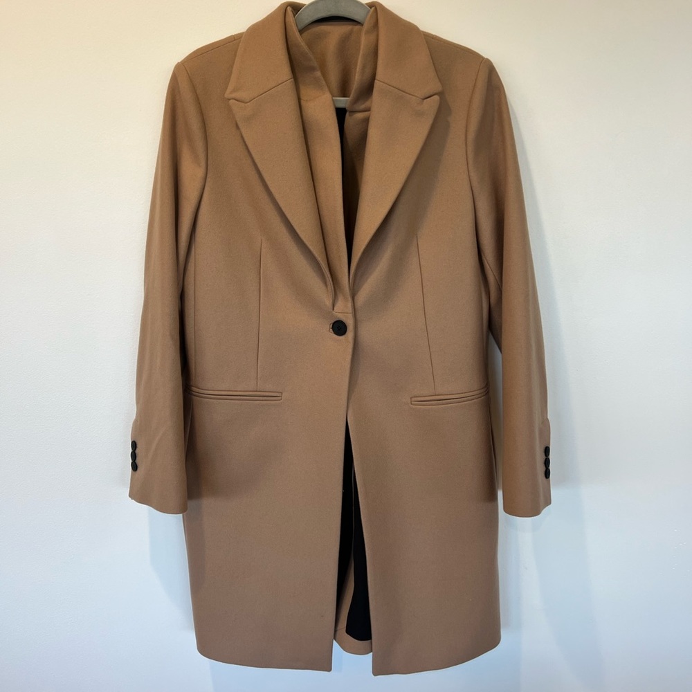 All Saints Cream Tan Trench Coat with Notched Lapels